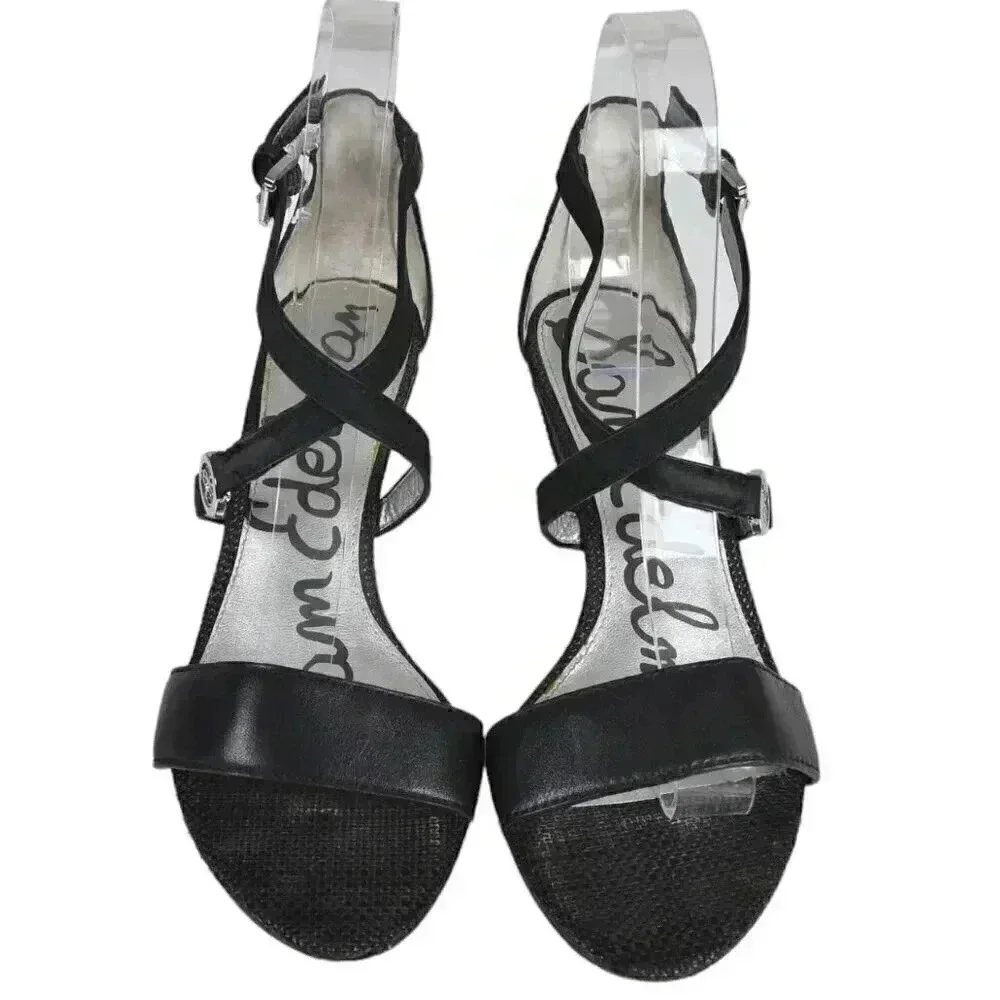Sam Edelman Leather Wedge Sandal Heel  Black Size 6 - Picture 4 of 14